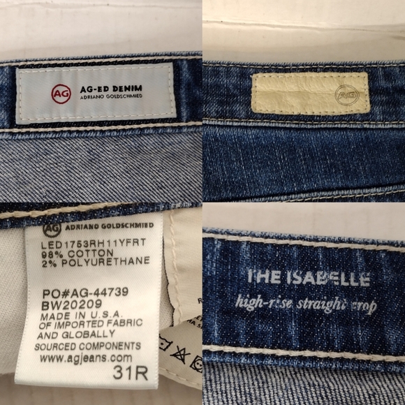 AG Adriano Goldschmied The Isabelle Denim High Rise Straight Crop Jeans Size 31R - Picture 14 of 16